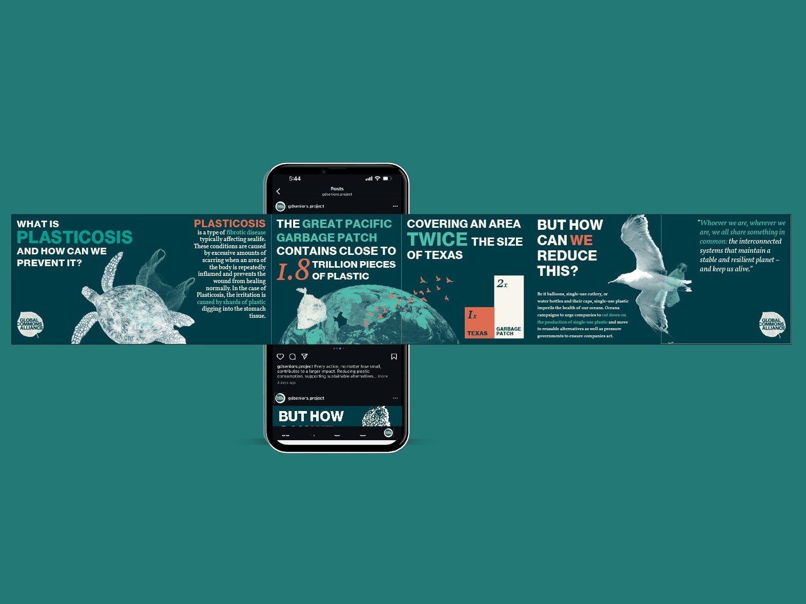 an open folded poster lying flat on a green background