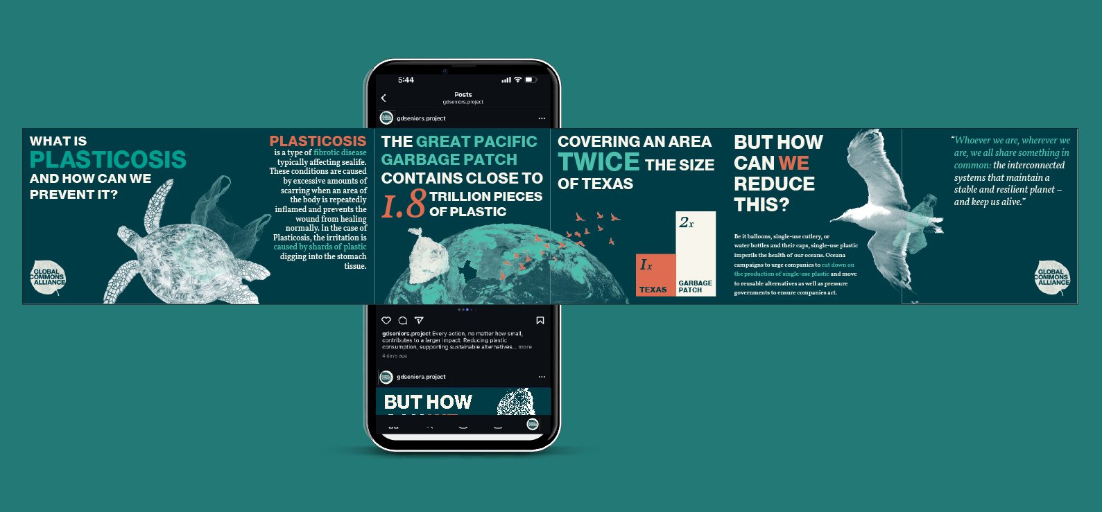 an open folded poster lying flat on a green background